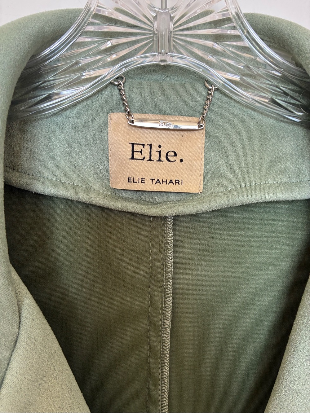 Elie Tahari Sage Green Faux Suede Coat Sz S - Picture 3 of 8
